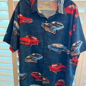 Men's Blue Classic Car Print Short-Sleeve Shirt